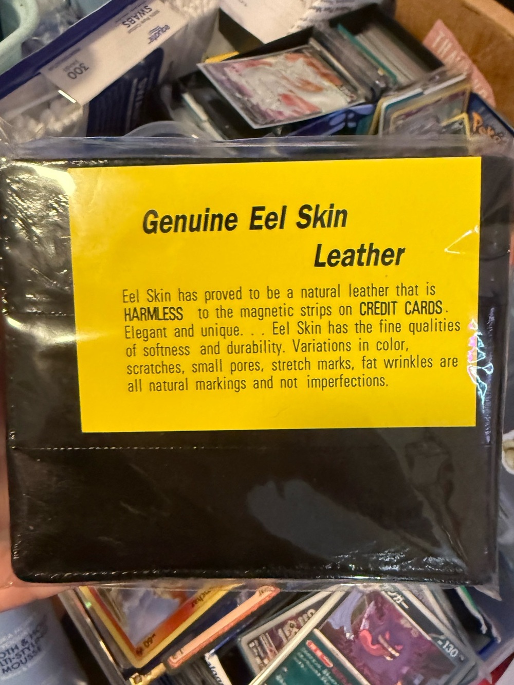 Genuine Eel Skin Leather Card Sleeve Wallet - Black
